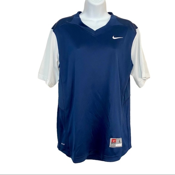 Blue White Nike Dri-Fit Team Athletic Jersey Shirt Large V-Neck Sport Jersey - Picture 1 of 14